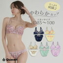 【6月SS限定!お買い得クーポンあり!】大きいサイズ ブラショーツセット ブラジャー パンティ 刺繍 レディース 下着 D85 D90 D95 D100 やわらかブラ トリコットショーツ(4)