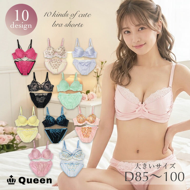 大きいサイズ ブラジャー ショーツセット レディース 下着 D85 D90 D95 D100 脇高...