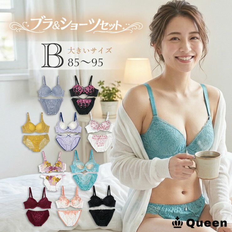 ブラショーツセット 大きいサイズ レディース 下着 脇高ブラ 上下セット セクシー ランジェリー まとめ買い レース 刺繍 B85 B90 B95 モールドカップ 大きめアンダー