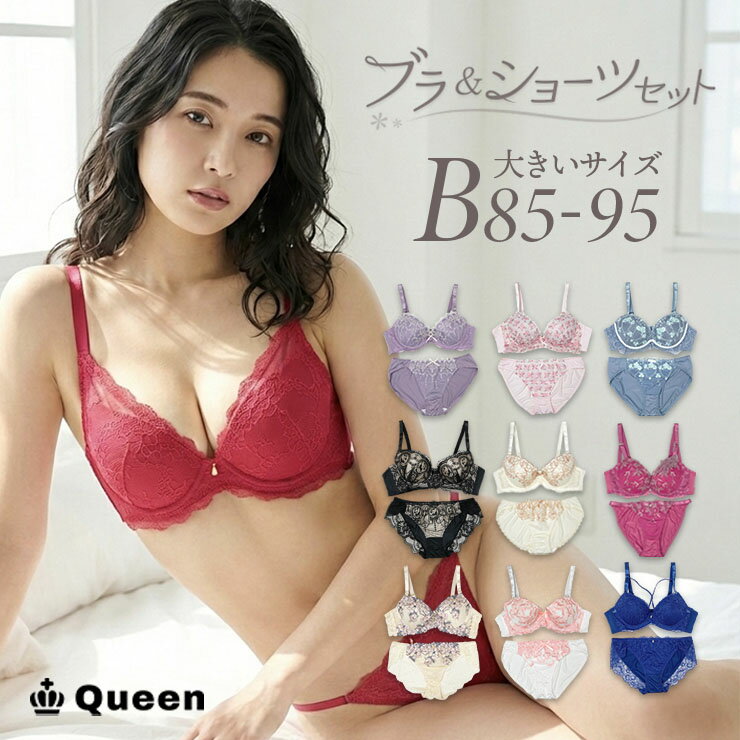 大きいサイズ ブラジャー ショーツセット レースブラ 花柄ブラ フルバック 上下セット レディース 刺繍レース 上品 セクシー ランジェリー インナー 下着 女性用 まとめ買い Queen B85 B90 B95