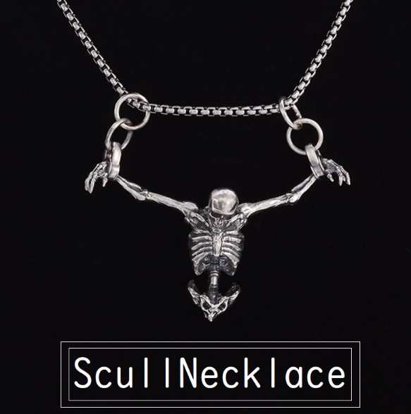 【本日最大20%Offクーポン＆P5倍】メンズ ネックレス チェーン ハーフボディスカル 上半身髑髏 ドクロ アクセサリー シルバー ペンダント 送料無料