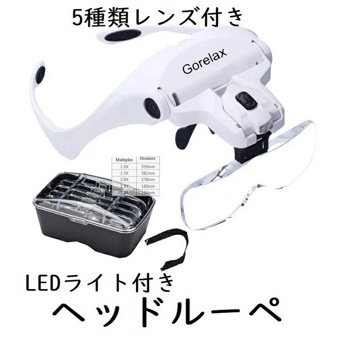 ヘッドルーペ LEDライト付き 拡大鏡 3.5x 2.5x 2.0x 1.5x 1.0x メガネ型 顕微鏡 作業用ルーペ 老眼鏡 精密作業 シニアグラス