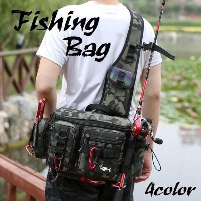 【最大20%クーポン&P5倍★〜27日】メンズ フィッシングバッグ 釣りバッグ ロッドホルダー 多機能 ショルダー ミリタリー 迷彩 アウトドア 釣り ウエスト...