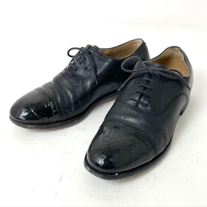 訳あり、イギリス軍 ブラック レザー エナメルコーティングシューズ USED 152U-SPD