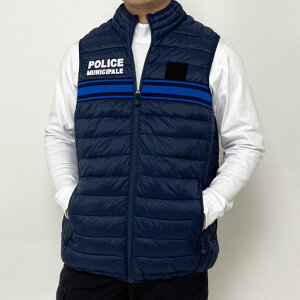 フランス自治体警察 POLICE MUNICIPALE ネイビー ブルーストライプ ダウンベスト 新品 F50BN