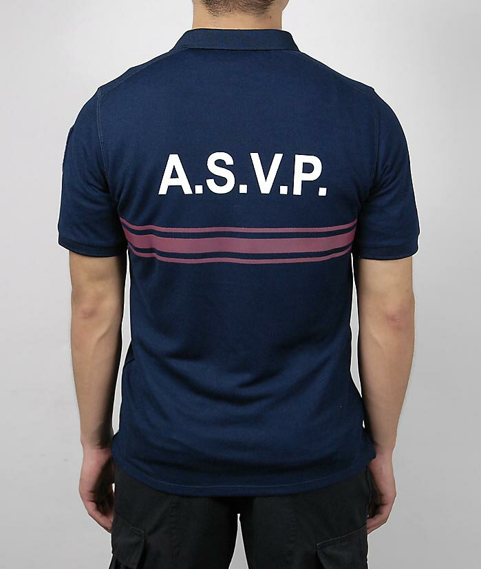 フランス警備隊 ASVP ネイビー レッドストライプ ハーフジップ ポロシャツ 新品 F97N=
