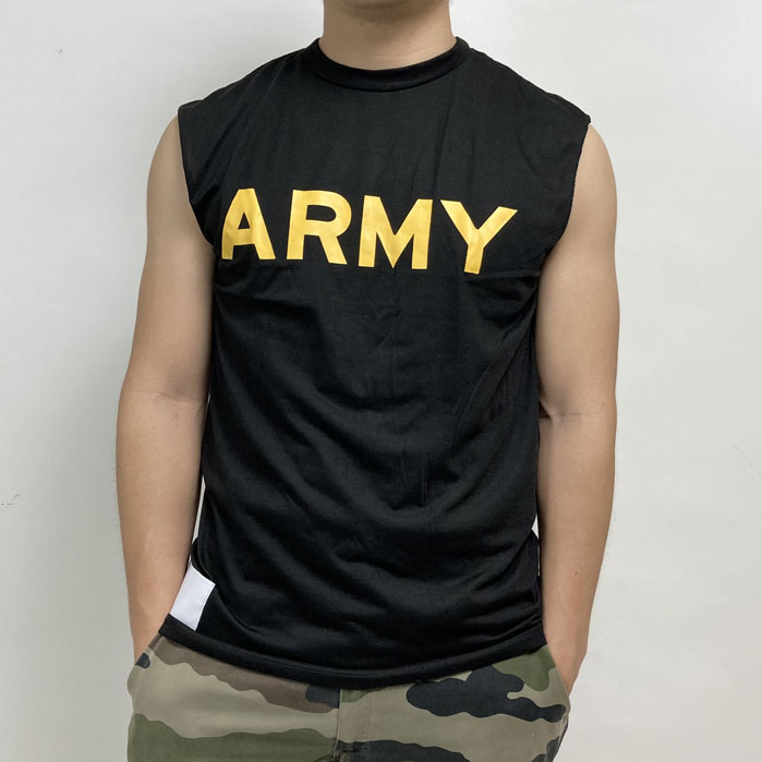 Rakuten - US．ARMY．リメイク、ブラックマッスルシャツ(USED）T45BUME-
