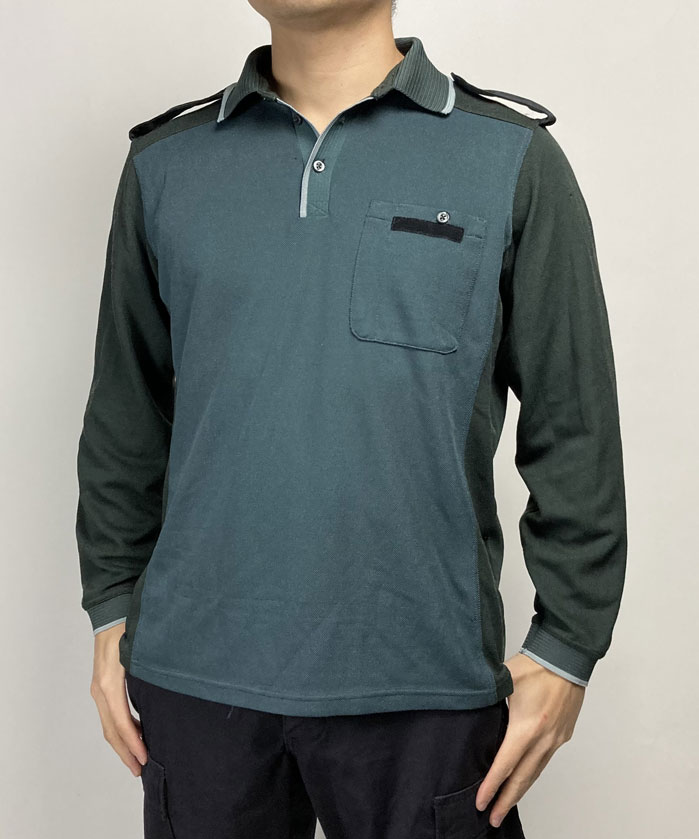 イギリス、ブルーグレー、ビンテージ、レディース.長袖ポロシャツ(USED)B39LU−LDY=