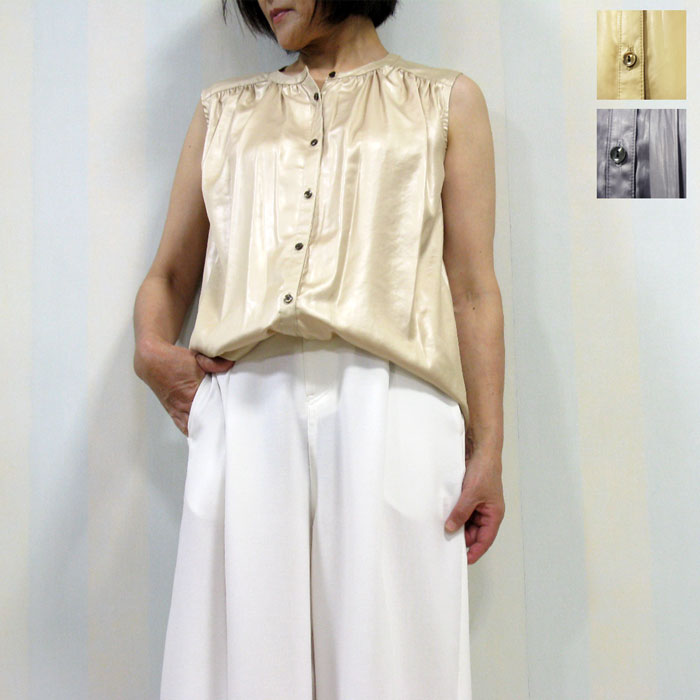 【 90％OFF】【MAX2000円クーポン】GALENA (ガレナ)上品なバンドカラーノースリーブシャツ