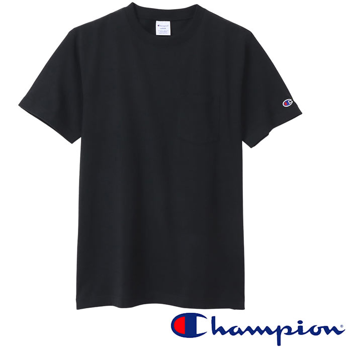 Rakuten - チャンピオン Champion ショートスリーブポケット付Tシャツ ベーシックTシャツ C3-X357 ブラック 送料無料