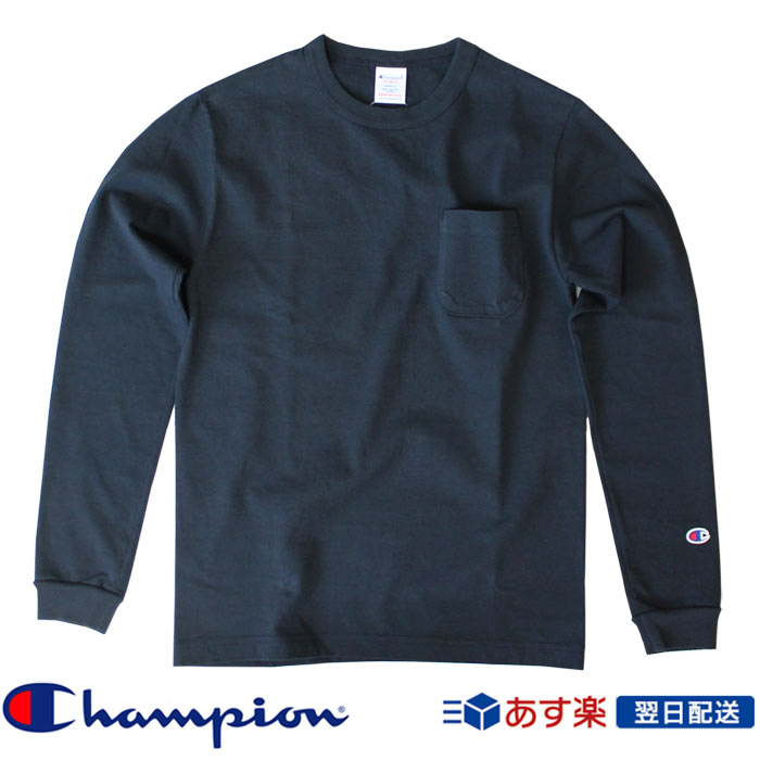 チャンピオン Champion T1011 ティーテンイレブン C5-P401 ポケット付きロングスリーブTシャツ ロンT 新作 ネイビー Navy 送料無料