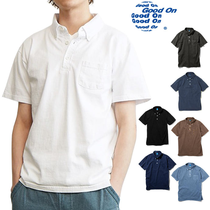 Good On グッドオン 5.5oz ショートスリーブ ボタンダウン ポロTシャツ GOST1103 メンズ ユニセックス ホワイト WHITE 送料無料