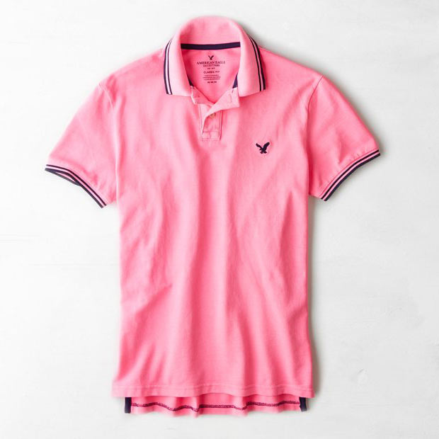 アメリカンイーグル American Eagle 正規品 メンズ ポロシャツ：AEO Tipped Polo - Highlighter Pink《父の日》