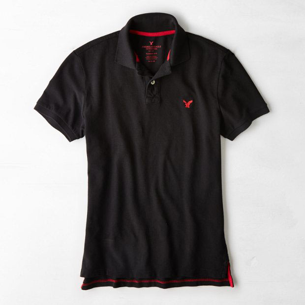 アメリカンイーグル American Eagle 正規品 メンズ ポロシャツ：AEO Solid Polo - Bold Black《父の日》