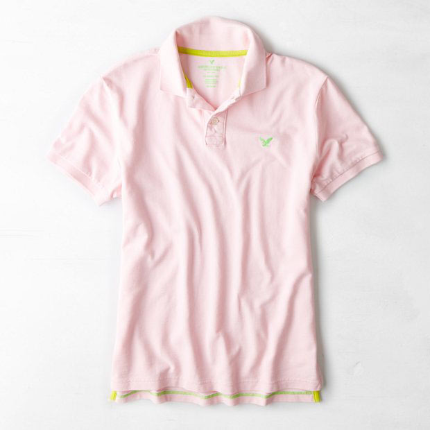 アメリカンイーグル American Eagle 正規品 メンズ カノコ 無地 ポロシャツ：AEO Solid Polo - Pink Starfish《クールビズ》