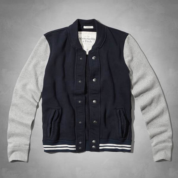 アバクロンビー＆フィッチ 正規品 アバクロ Abercrombie＆Fitch メンズ フリースジャケット ベースボールジャネット スタジャン：Bear Run Baseball Jacket - Navy