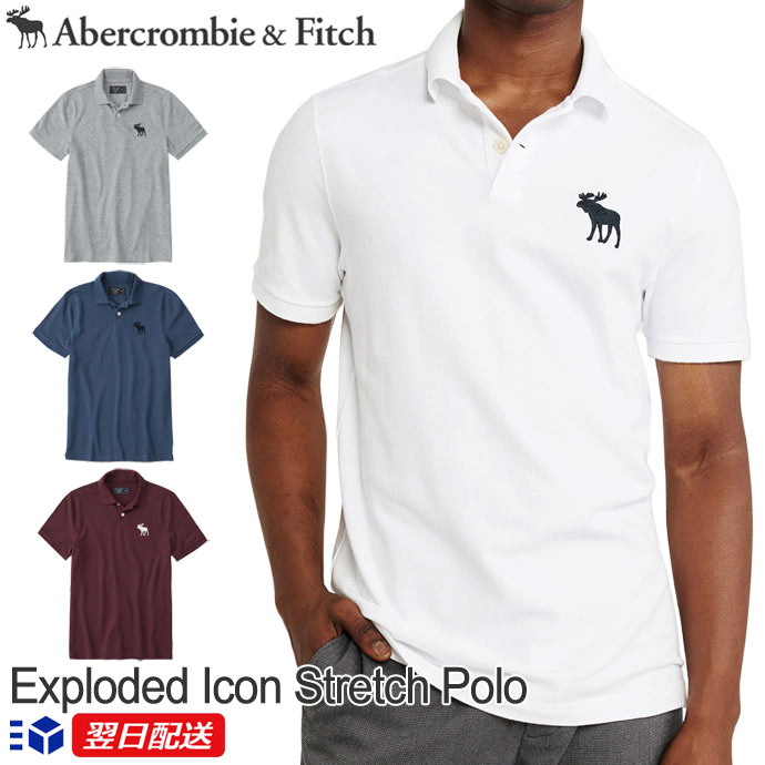 【新作！】アバクロンビー＆フィッチ 正規品 アバクロ Abercrombie＆Fitch メンズ ストレッチ カノコ ビックアイコン ポロシャツ Exploded Icon Stretch Polo 【4色】グレー│ホワイト他