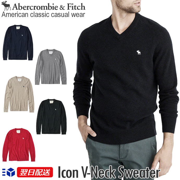 【新作！】アバクロンビー&フィッチ 正規品 アバクロ Abercrombie＆Fitch メンズ Vネックセーター ニット：Icon V-Neck Sweater【5色】グレー│ネイビー│ブラック│オートミール│レッド【US限定モデル】