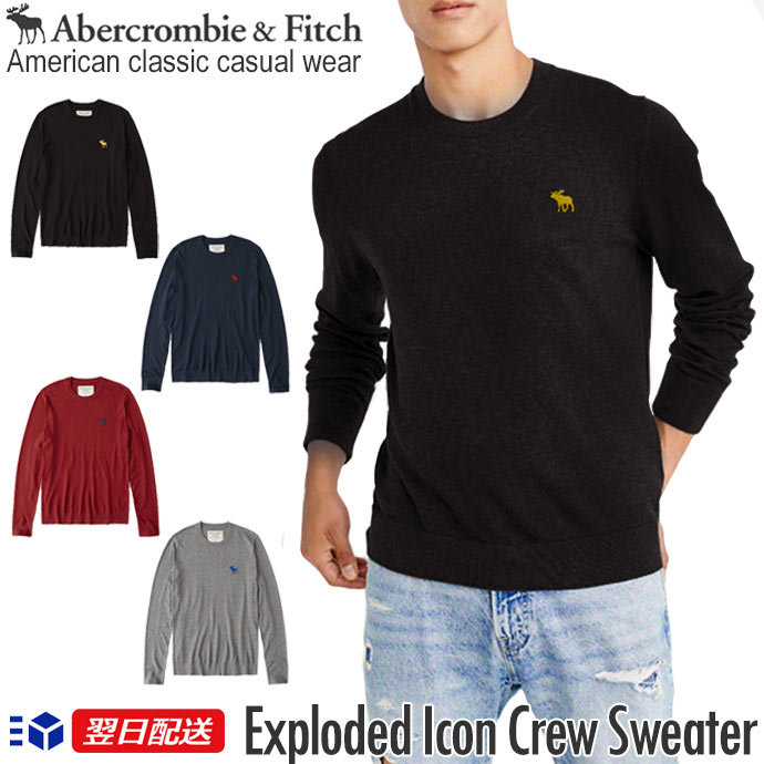 【新作！】アバクロンビー&フィッチ 正規 アバクロ Abercrombie＆Fitch メンズ ビックアイコン クルーネックセーター：Exploded Icon Crew Sweater ブラック│グレー│ネイビー│レッド【US限定モデル】