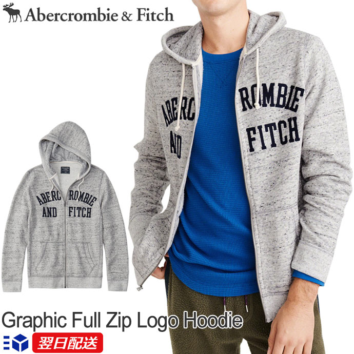 【新作！】アバクロンビー＆フィッチ 正規品 アバクロ Abercrombie＆Fitch メンズ ジップアップパーカー Graphic Full Zip Logo Hoodie グレー Heather Grey 灰