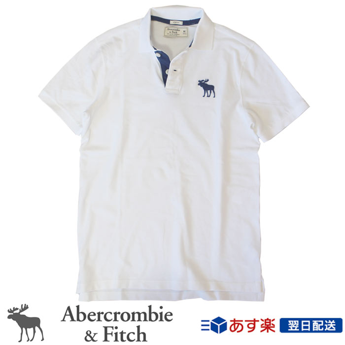 【新作！】アバクロンビー＆フィッチ 正規品 アバクロ Abercrombie＆Fitch メンズ ストレッチ カノコ ビックアイコン ビックロゴ ポロシャツ Big Moose Icon Strech Polo ホワイト White【US限定モデル】