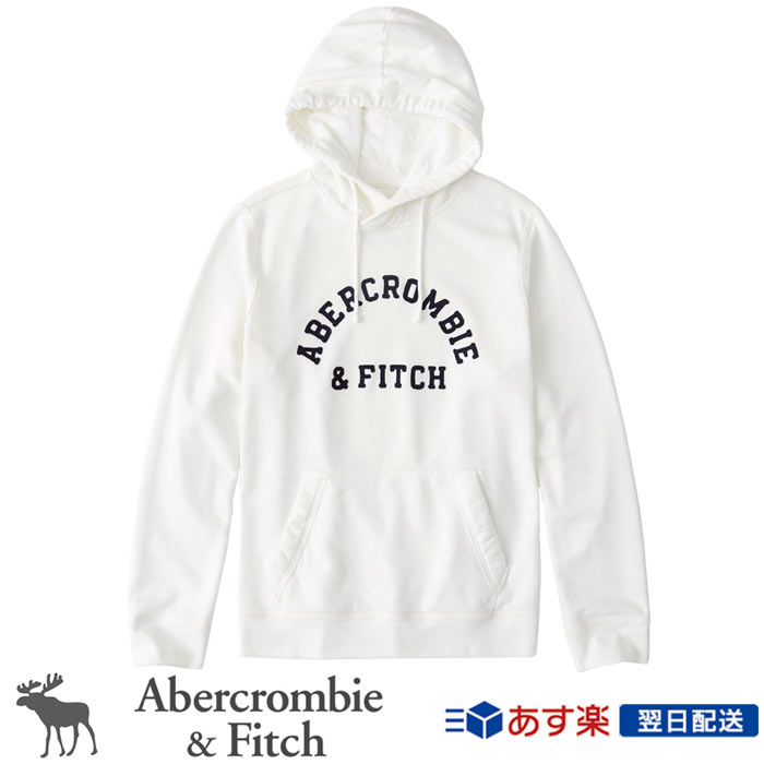 【新作！】アバクロンビー＆フィッチ 正規品 アバクロ Abercrombie＆Fitch メンズ パーカー フリース プルオーバー Logo Hoodie ホワイト White【US限定モデル】