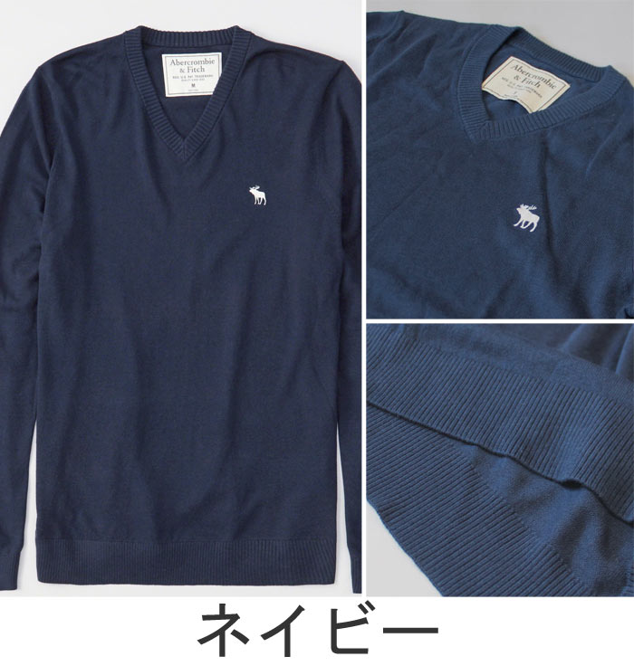 【新作！】アバクロンビー&フィッチ 正規品 アバクロ Abercrombie＆Fitch メンズ Vネックセーター ニット：Icon V-Neck Sweater【5色】グレー│ネイビー│ブラック│オートミール│レッド【US限定モデル】