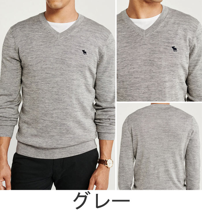 【新作！】アバクロンビー&フィッチ 正規品 アバクロ Abercrombie＆Fitch メンズ Vネックセーター ニット Pima Cotton Icon Sweater 【4色】グレー ネイビー他