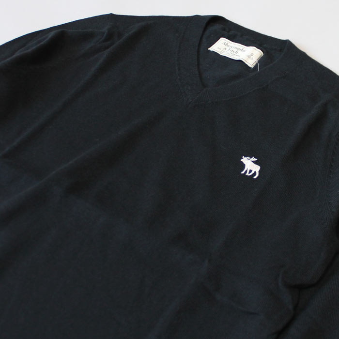 【新作！】アバクロ Abercrombie＆Fitch アバクロンビー＆フィッチ Vネックセーター Icon V-Neck Sweater ブラック【US限定モデル】