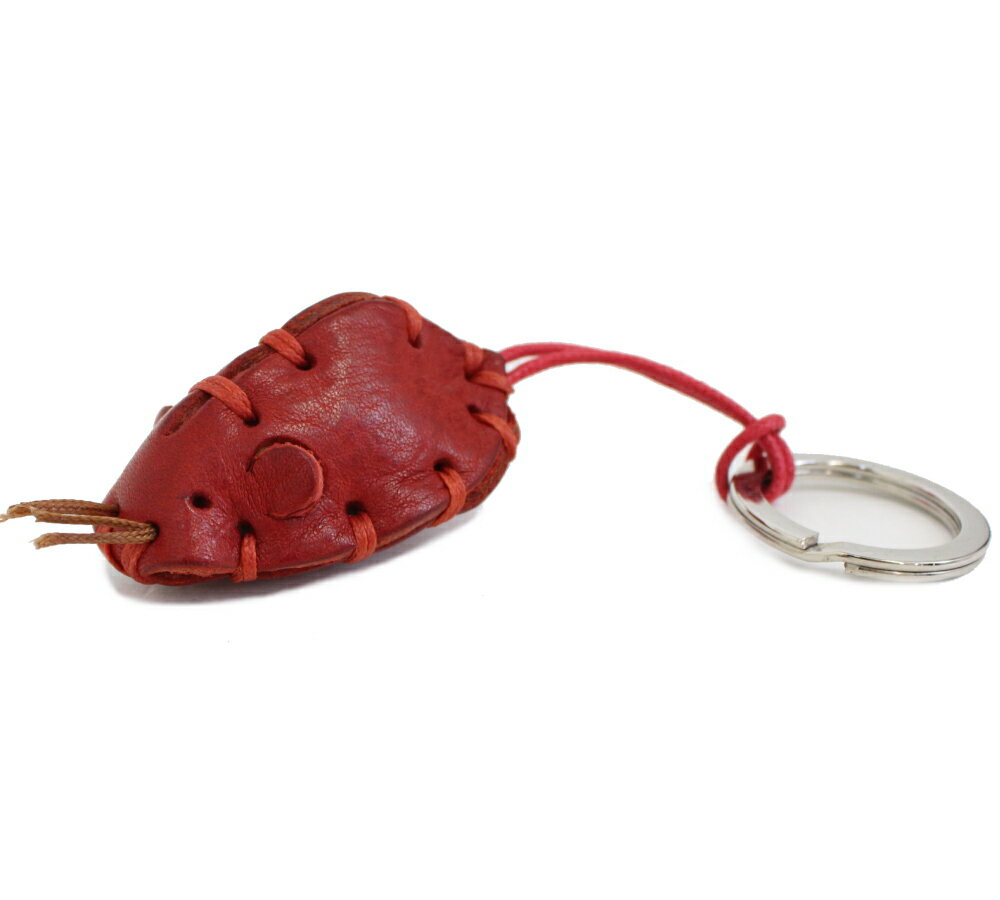 ラ クオイエリア La Cuoieria レザーキーホルダー 動物シリーズ 「ネズミ」ねずみモチーフ 鼠年への プレゼント 赤 革製キーホルダー 9786381-P301 