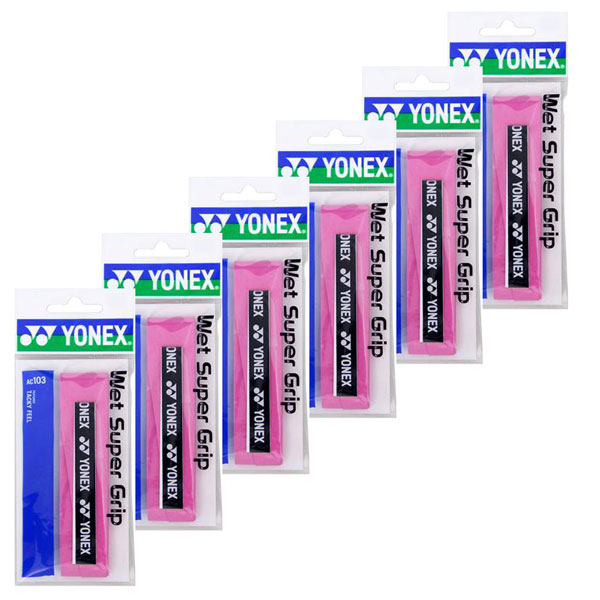 【送料無料】【まとめ買いがお得!】【同色ピンク6本セット】 YONEX(ヨネックス) ウェットスーパーグリップ グリップテープ 1本巻き AC103-026-6...
