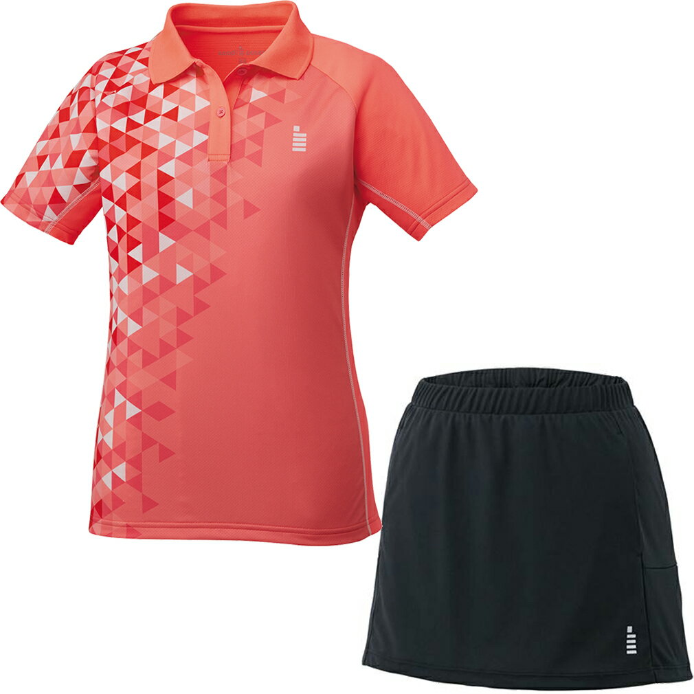 【送料無料】【よりどり3個以上で各200円引き】ゴーセン(GOSEN)レディース・ウィメンズゲームシャツ・スコート上下セットコーラルレッド×ブラックT1713-...