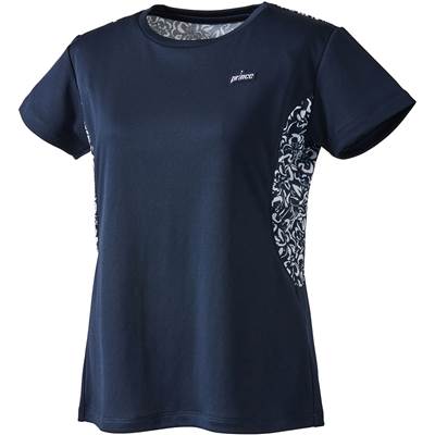 【送料無料】【5000円均一】【廃番メル】prince(プリンス) 半袖 ゲームシャツ ティーシャツ テニスウェア レディース・ウィメンズ シャツ UVケア素材 ゲームシャツ 吸汗速乾、UPF50＋ ネイビー WF3091-127【23★】