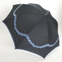 【送料無料】レディース・ウィメンズ 晴雨兼用 リボン刺繍 水玉プリント長傘 50cm 手開き傘 ブラック 28-6232-BK【17☆】【婦人傘】