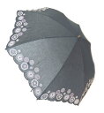 【送料無料】レディース・ウィメンズ 晴雨兼用 綿麻 無地多頭刺繍 50cm 折りたたみ傘 ブラック 5553178-BK【18☆】【婦人傘】