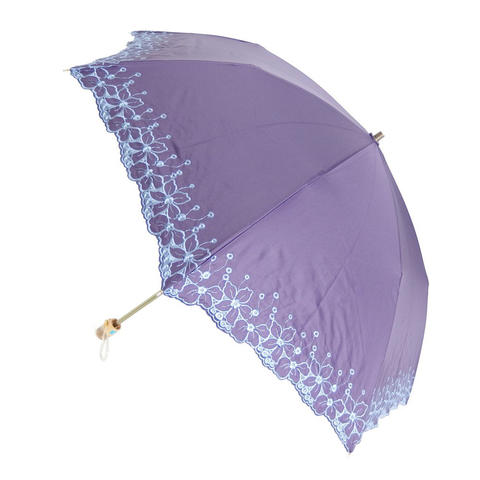 【送料無料】レディース・ウィメンズ 晴雨兼用 ドビー1級遮光生地 ボーラー花柄刺繍 50cm 折りたたみ傘 パープル 3593762-PU【19☆】【婦人傘】【晴雨兼用傘】