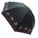 【送料無料】レディース・ウィメンズ 晴雨兼用 ポンシー1級遮光生地 鳥柄クロス刺繍 50cm スライドショート手開き傘 クロ 4740304-BK【19☆】【婦...