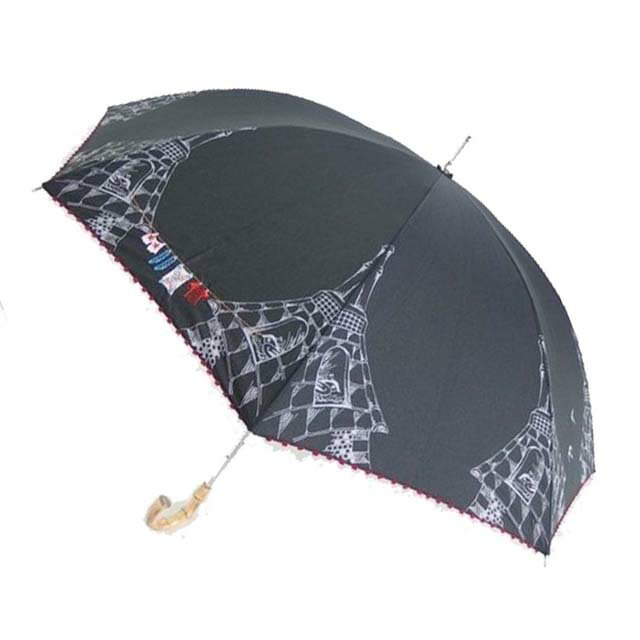 【送料無料】【よりどり3個以上で各200円引き】レディース・ウィメンズ晴雨兼用 城プリント刺繍50cm 中棒スライドショート傘クロ28-6397-BK【20★】【婦人傘】