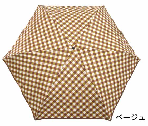 【送料無料】【P20P】【よりどり3個以上で各200円引き】レディース 傘手描きチェックプリント折りたたみ傘 55cmベージュZA-703D-BE【16★】【雨傘】【婦人傘】