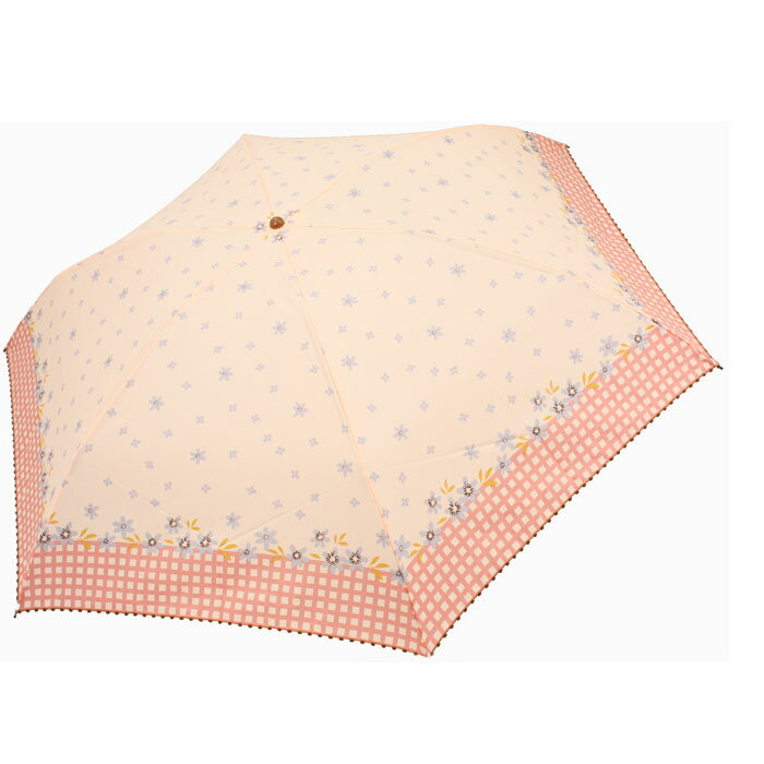 【送料無料】【2500円均一】Juvia Pluie(ジュビア) チェックフラワープリント 折りたたみ傘 55cm ピンク JV-482D-PK(16☆) (雨傘)(婦人傘)