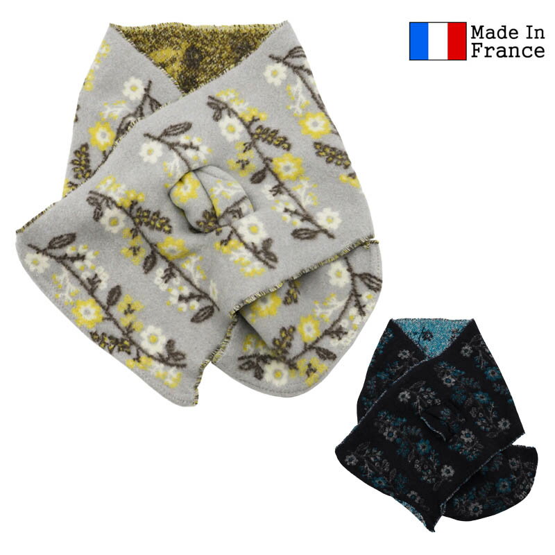 【送料無料】Lune jumelle(ルナ・ジュメイル) レディース ウィメンズ ティペット ファーマフラー フランス製 花ボーダー柄 差込みマフラー QC2525113【25★】(4)