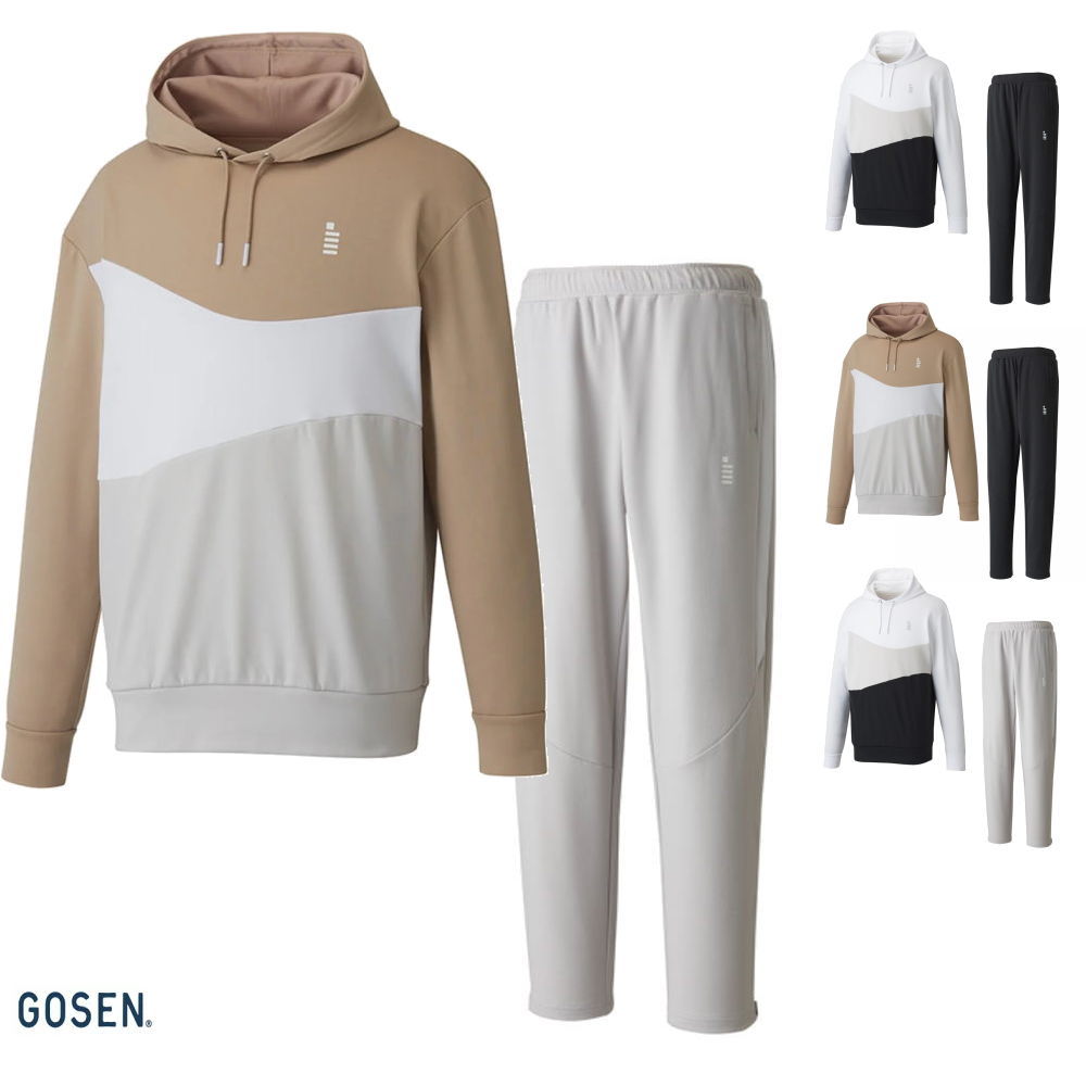 【送料無料】【上下セット】GOSEN（ゴーセン） ゴーセン バドミントン裏起毛ストレッチパーカー＋パンツ 上下セット ユニ 男女兼用 テニス ソフトテニス トレーニングウェア スウェット 防寒 セットアップ W2442-W2444【25★】