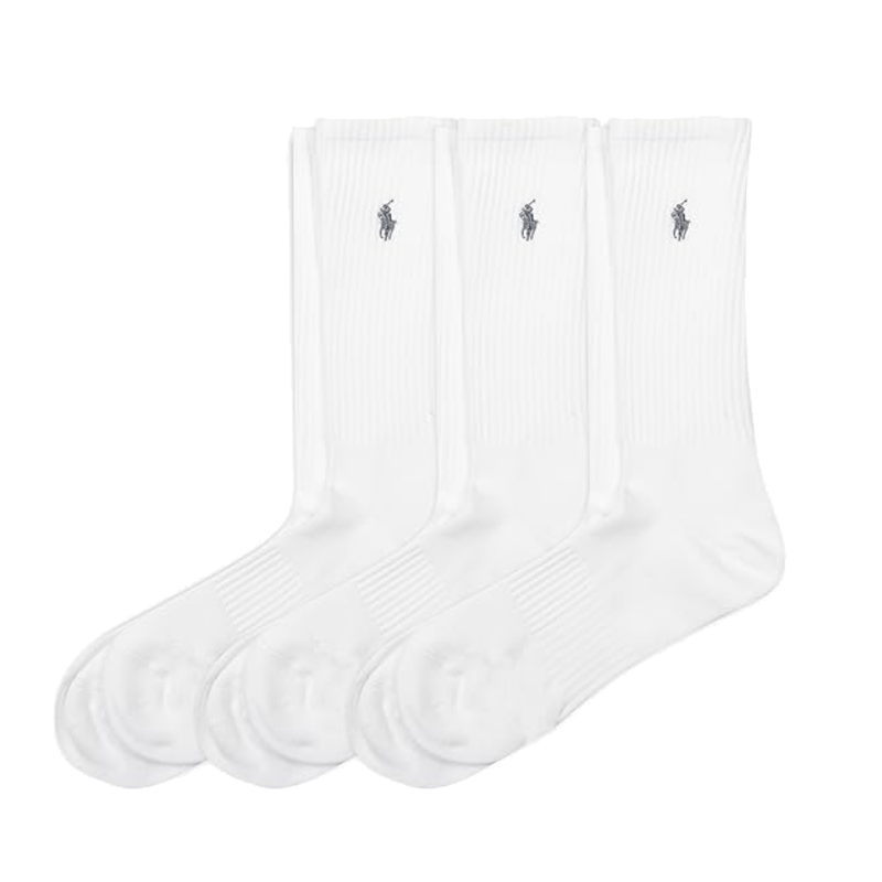 【送料無料】【4000円均一】【廃番】【3足組】 POLO RALPHLAULEN(ポロラルフローレン)　メンズ リブ クルーソックス 3足セット ソックス 3足組 25～29cm 　ホワイト　 821063PK-100【24★】