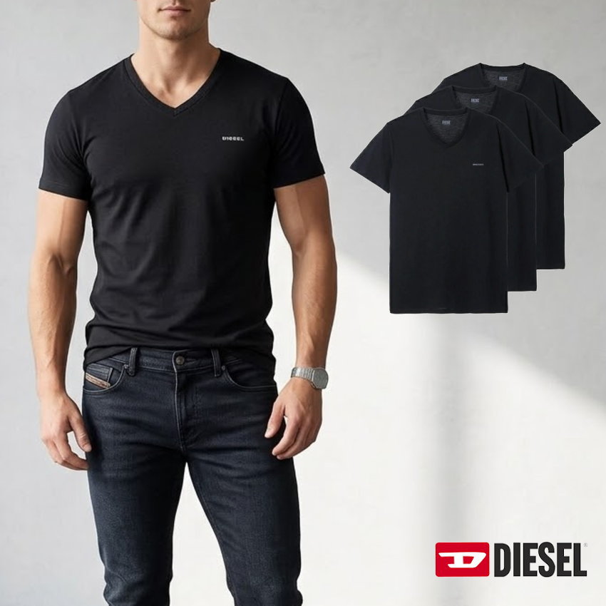 Rakuten - 【送料無料】【5000円均一】【3枚組】DIESEL(ディーゼル) 3枚組Tシャツ メンズ クルーネック 3枚セット コットン ストレッチ メンズインナー ブラック　00SPDM-0AALW-900　【定番】