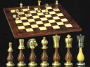イタリア製ブラス(真鍮)チェスメン＆オルモ-チェスボード伝統的なStauntonモデルを真鍮で仕上げたイタリア製チェスとオルモ材モザイクのチェスボード154bw722R　