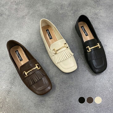 【全品対象10%OFFクーポン発行】パンプス ローファー ローヒール やわらか フラット スクエアトゥ ビット フリンジ おじ靴 柔らか シューズ ローヒール 歩きやすい 痛くない 仕事 オフィス 通勤 2021春夏新作 【hxqs426-44】【予約販売:15-20日】【送料無料】宅込