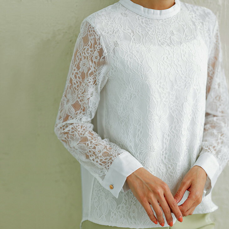 レース プルオーバー ブラウス レディース 長袖 トップス シフォン シャツ 上品 オフィス 仕事 フォーマル おしゃれ 花柄 透け感 大人 きれいめ 可愛い ブラック ホワイト メール便 2021春夏 M/L 【lgww-at3762】【即納：1-5営業日】【送料無料】メ込