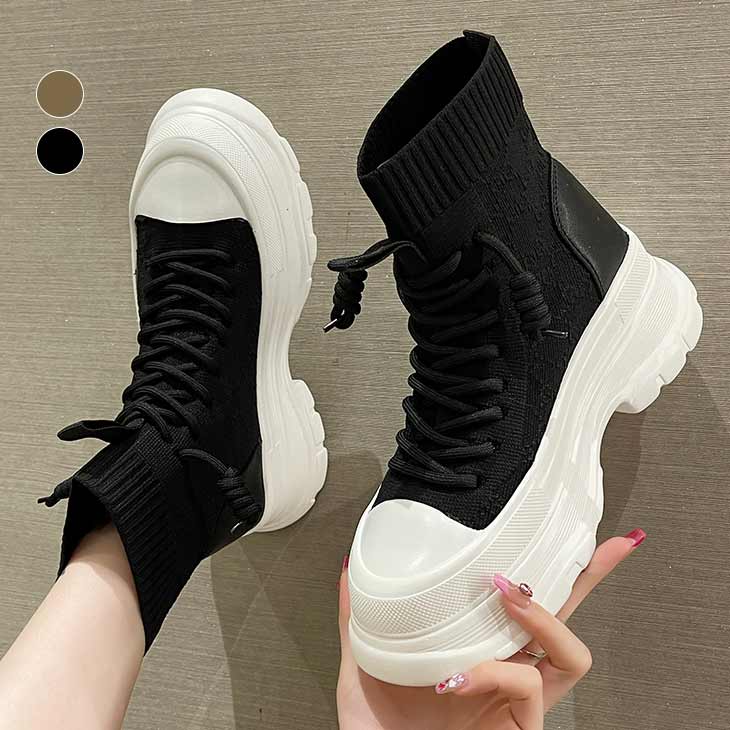 レースアップ スニーカー風 厚底シューズ おしゃれ 大人カジュアル 人気 厚底 おすすめ 痛くなりにくい 靴 パンプス 歩きやすい お出かけ 秋冬 レディース 韓国ファッション【ash208-206】【予約販売：15-20日】【送料無料】宅込のサムネイル