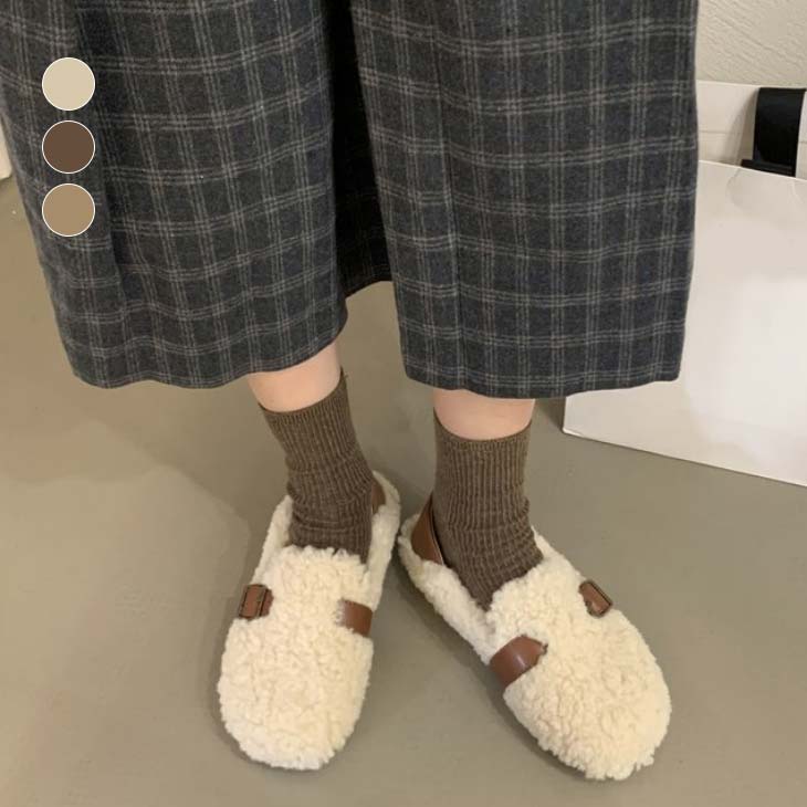 ボアフラットシューズ フラットシューズ フラットパンプス ボア ぺたんこ もこもこ シューズ ローヒール 靴 ファーパンプス あったか 裏起毛 靴 可愛い おしゃれ 【ash210-024】【即納：1-5営業日】【送料無料】宅込のサムネイル