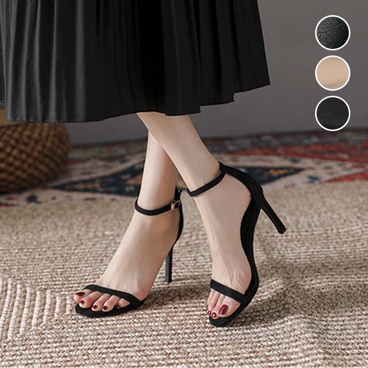 サンダル オープントゥ ストラップ ヒール ハイヒール サイズ豊富 シューズ 人気 大人可愛い PU 合皮 美脚 きれいめ ガーリー デート シンプル おすすめ トレンド お洒落 春夏 レディース 韓国ファッション 【ash302-140】【予約販売：15-20日】【送料無料】宅込のサムネイル